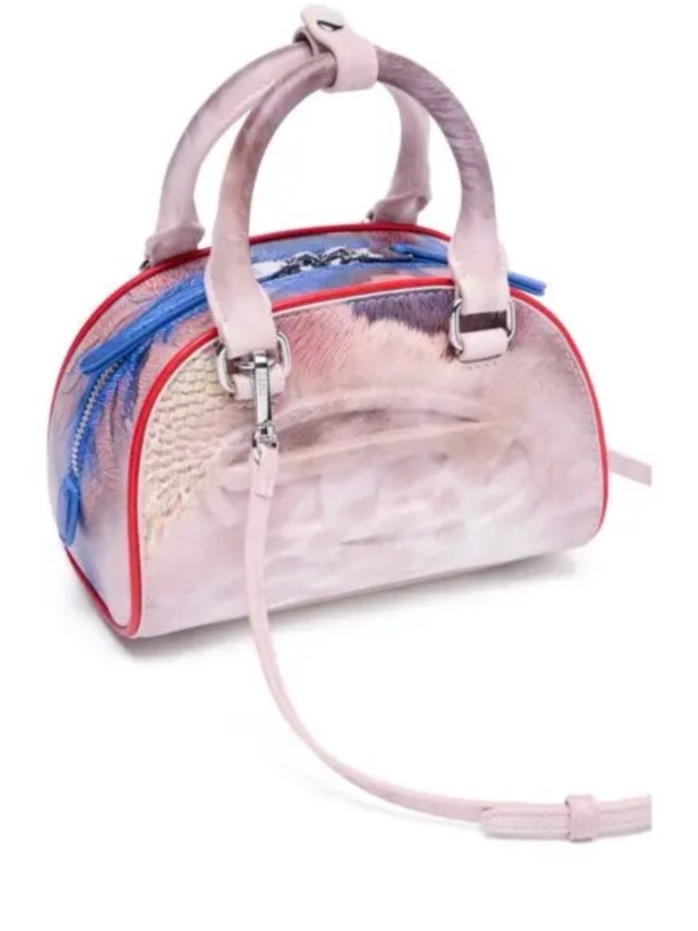 Diesel Rose Metallic Dome Crossbody Bag with Blue Zip Trim